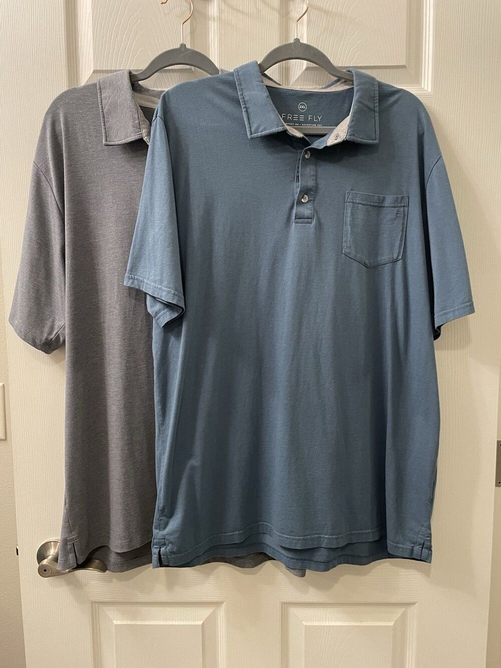 Free Fly Mens 2XL Short Sleeve Polo Shirts Blue Gray Golf Lot Of 2